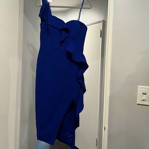 Aidan Mattox blue one shoulder dress